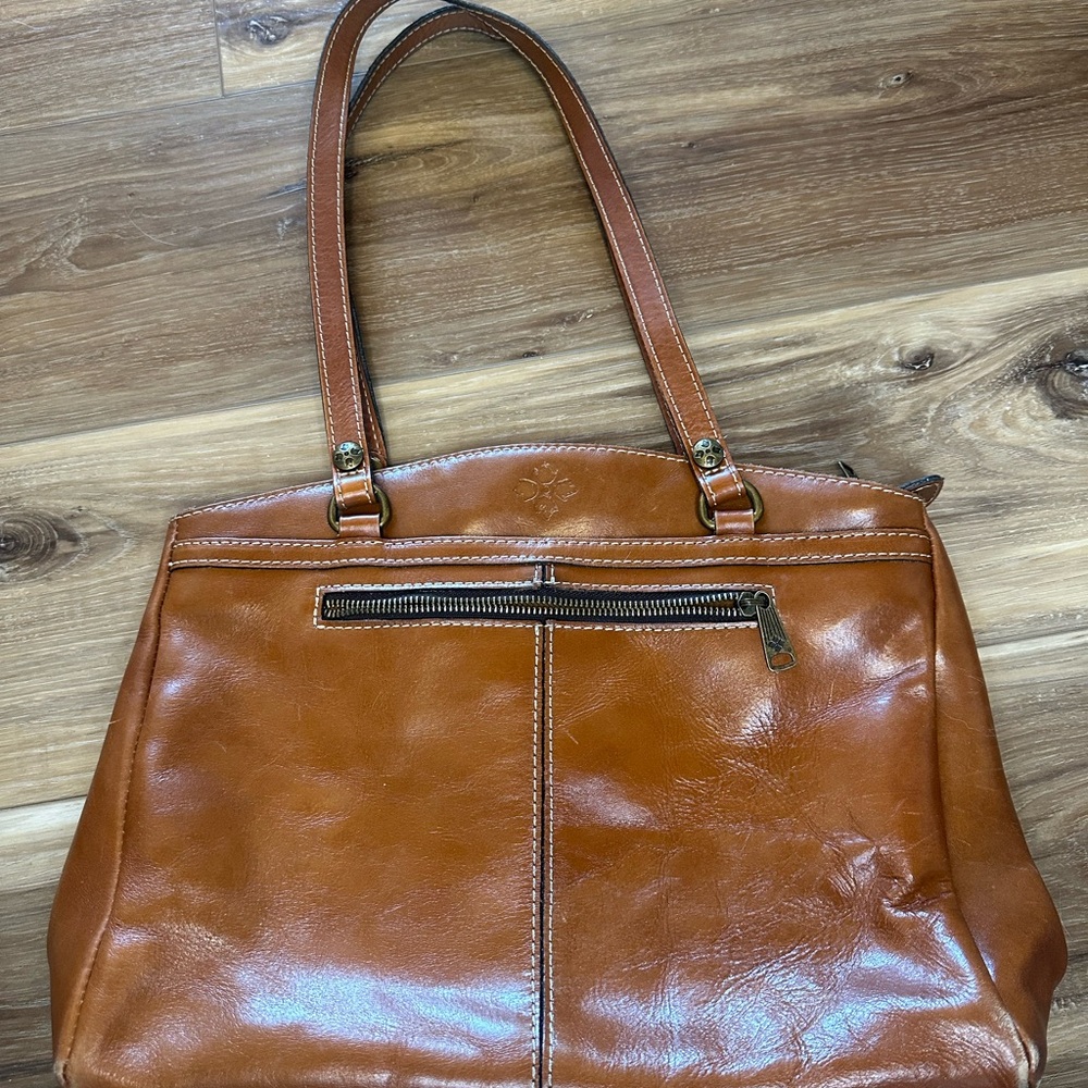 Patricia Nash Poppy Tote Purse Brown Leather Shoulder Bag Bottom Studs